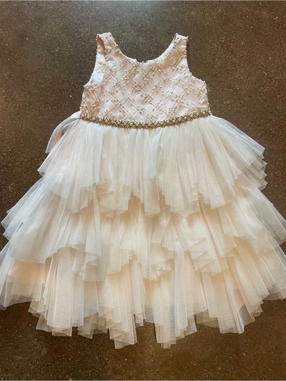 American Princess Ivory Layered Tulle Ruffle Dress with Jeweled Waist